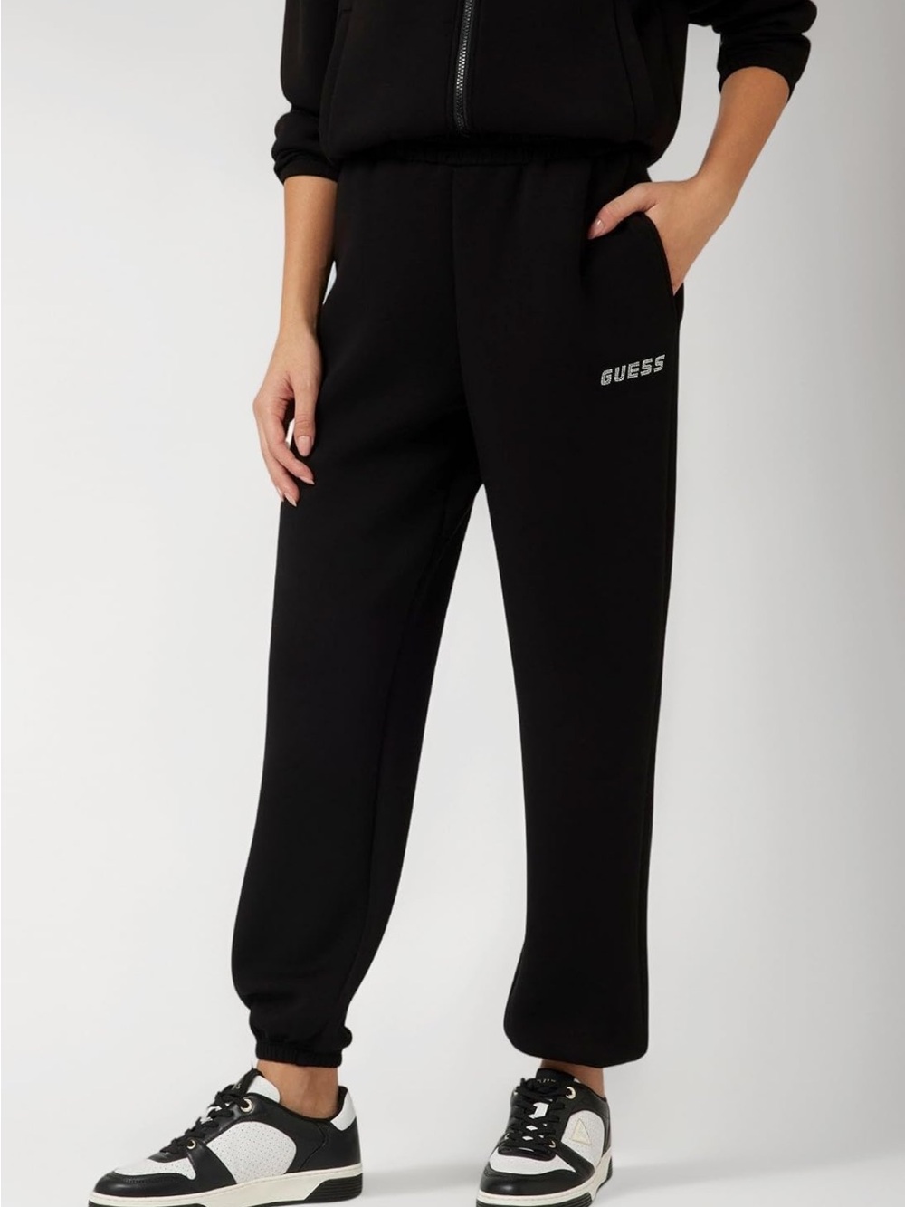 Guess Eco Cecilia Scuba Jogger Pants with Rhinestone Lettering